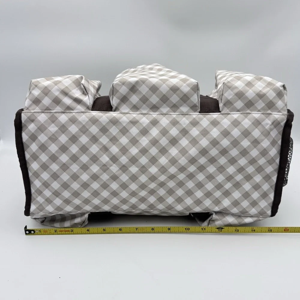 Thirty One 31 Zip Top Organizing Tote 7 Pocket Medium Taupe Brown Gingham Bag